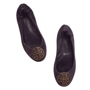 TORY BURCH Reva Navy/Gold Suede Ballet Flats Size 8.5M
